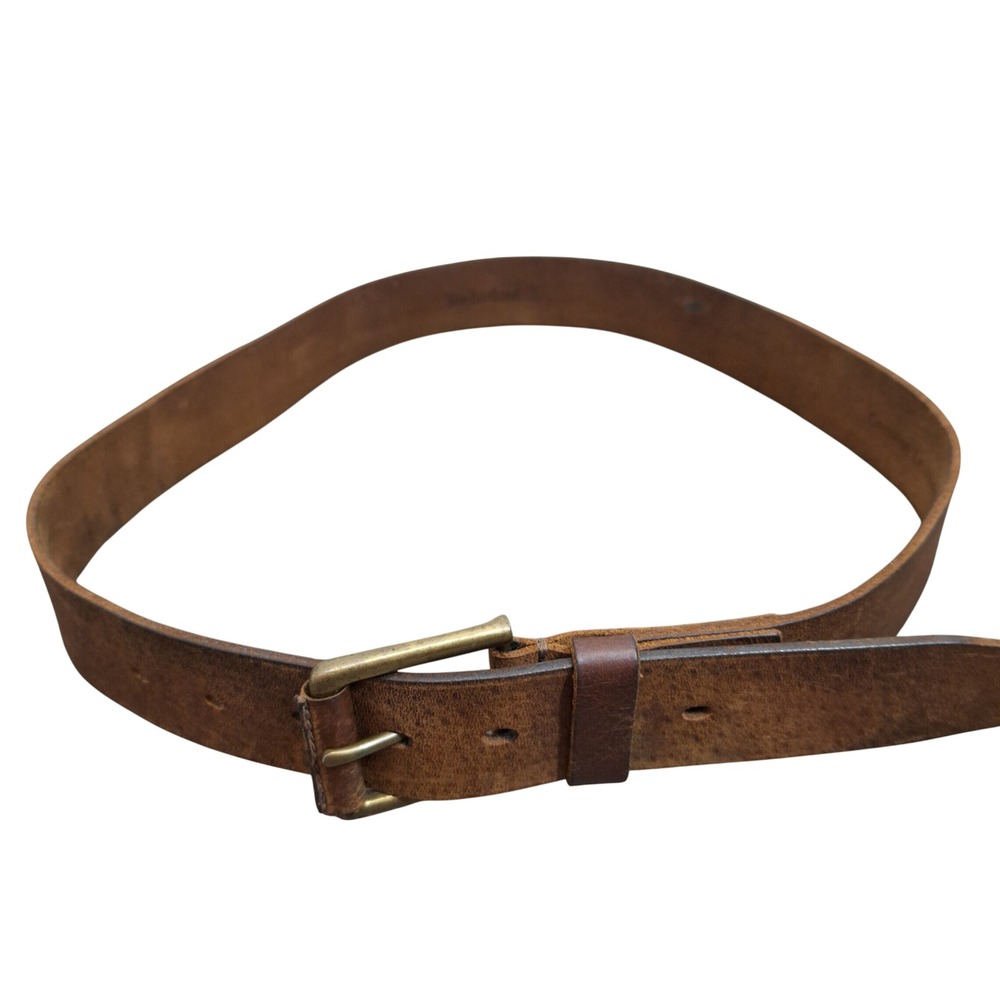 Timberland Men's Size 36 Brown Genuine Leather Belt Brass Buckle Rugged Casual